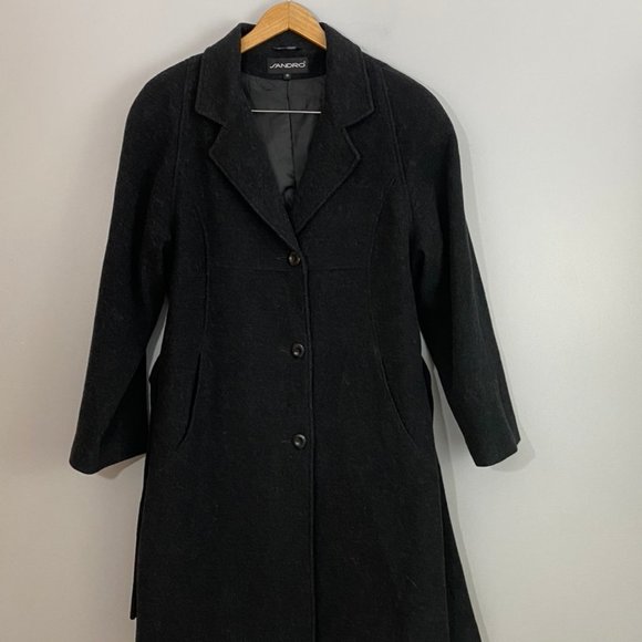 Sandro 100% Wool Belted Gray Coat w/ Pockets - Picture 1 of 8